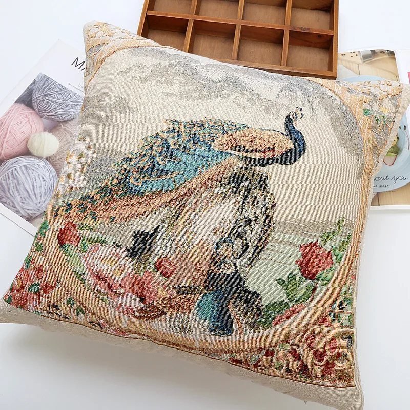 

Bohemian Style Sofa Pillow Cotton Linen Peacock Embroidered Seat Pillow Personality Cushions Home Decor Soft Throw Pillow45*45cm