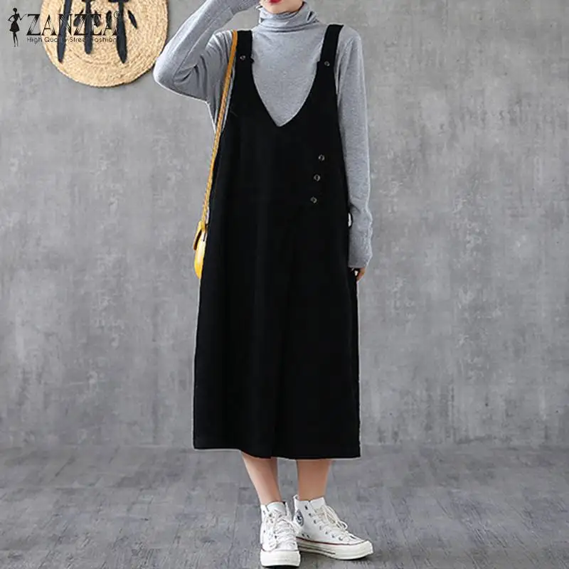 Женский Повседневный Сарафан ZANZEA 2022 кафтан вельветовый комбинезон платье до