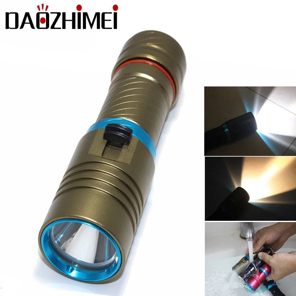 

5000 Lumens XM-L2 Waterproof LED Flashlight White/ Yellow Light Dive Underwater Camping Lanterna Use 18650 26650Battery