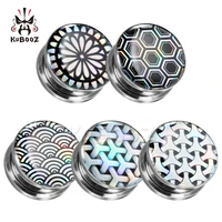 kubooz geometry texture logo ear expanders tunnels earring gagues stainless steel piercing body jewelry gift for unisex 6 30mm