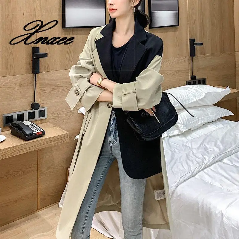 Xnxee 2020 осенний костюм Простроченный плащ женское длинное пальто|Женские пиджаки|