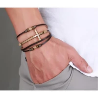 vnox genuine real leather cross bracelets bangles for women men jewelry size adjustable bohemia rope chain leather bracelet