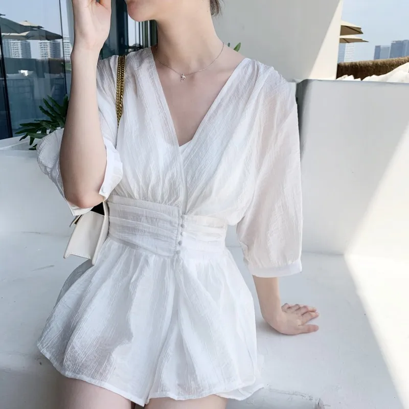 Женские белые длинные рубашки и шорты костюм комплект из 3 предметов блузка с