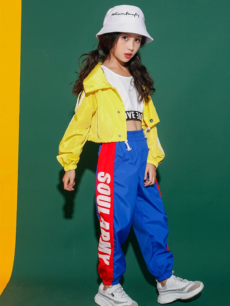 Детская желтая куртка пальто топы одежда в стиле хип-хоп наряды для девочек
