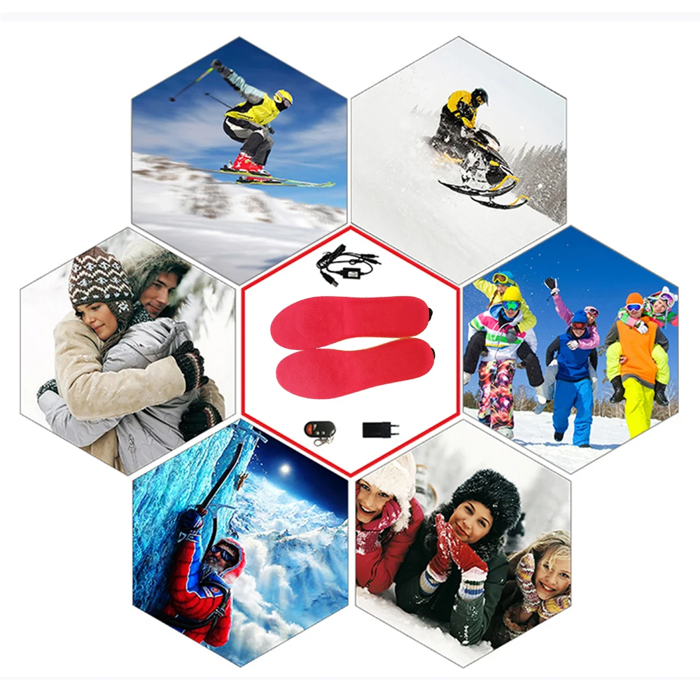 

USB Electrically Heating Insoles with Remote Control Breathable Winter Outdoor Sport Ski Camping Thermal Insoles Man and Women