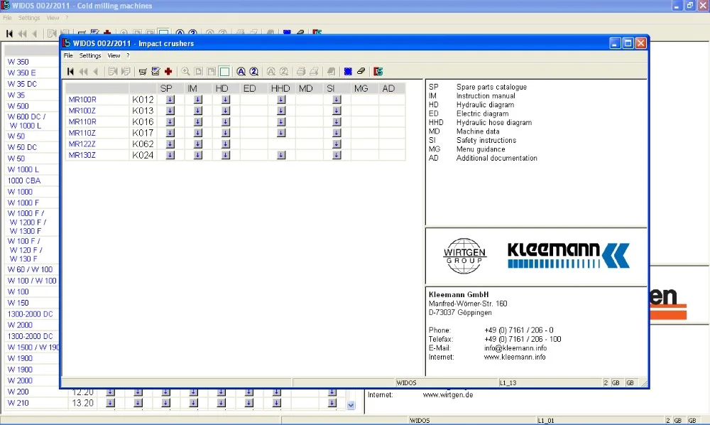 Widos (Wirtgen Hamm Voegele Kleemann Streu Master) 2013 + срок действия трещины|wido| |