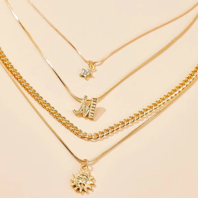 HuaTang Boho золотое солнце колье с подвеской в виде буквы для женщин многослойные