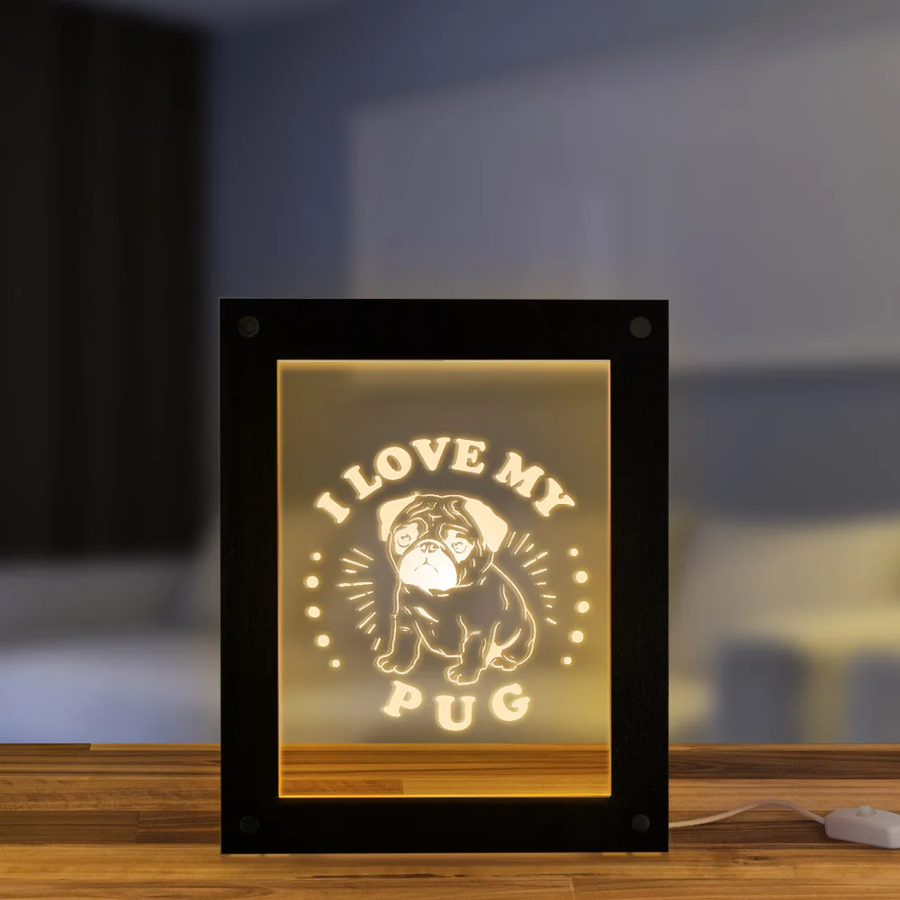 I Love My Pug деревянная светодиодная фоторамка ночник голландский мастиф