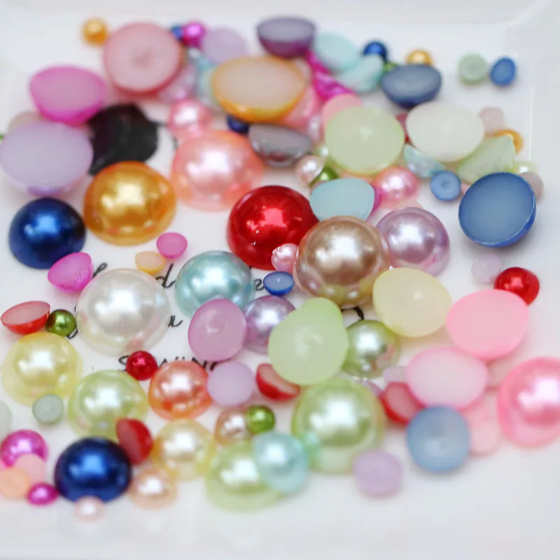 3/4/5/6 мм одна коробка Половина Круглая жемчужная бусина с плоской задней частью