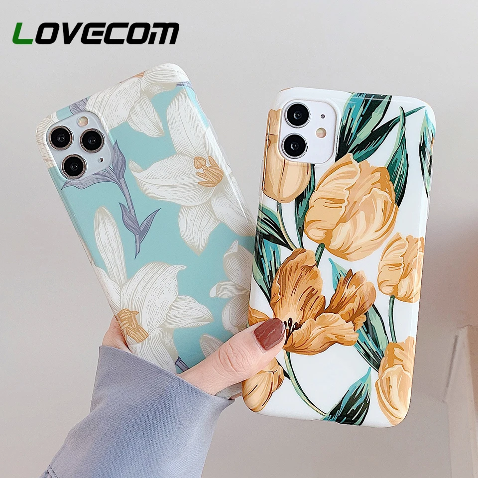 LOVECOM красивый прессованный цветочный чехол для телефона iPhone 12 Mini 11 Pro Max XR XS 7 8 Plus X