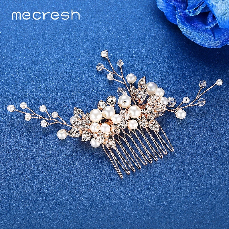 Mecresh искусственный жемчуг Хрустальный лист Свадебная расческа для волос