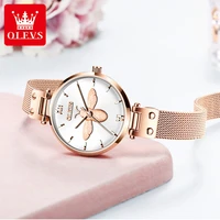 olevs new casual quartz fashion white dial alloy case milanese mesh belt embossed bee waterproof stainless steel strap watches