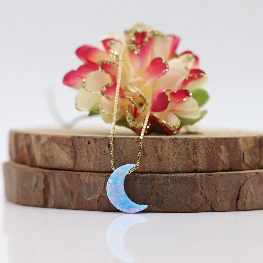 1 шт. лаборатория создала OP03 подвеска в форме половины Луны опал Цепочки и