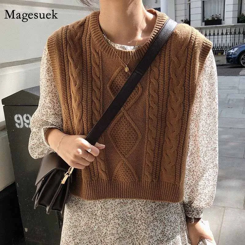 

O-neck Vest Winter Short Knitted Women Sweaters Sleeveless Oversize Sweater Pullover Vest Sweater Autumn 2020 Casual Tops 10975