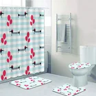 Хипстерская полосатая французская собака, Парижская такса, удерживающие воздушные шары, Детский рисунок, щенок, душевая занавеска, коврик для ванной комнаты