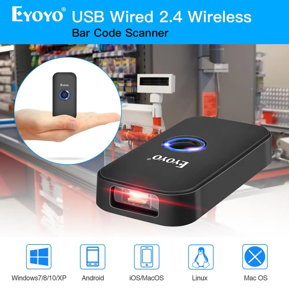 Eyoyo EY 009L портативный карманный 1D сканер штрих кода Bluetooth USB проводной и