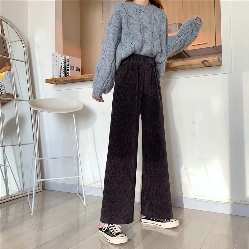 

Women Casual Wide Leg Pants 2021 Spring Summer High Waist Loose Solid Color Ladies Elegant Straight Trousers Ropa De Mujer Q004