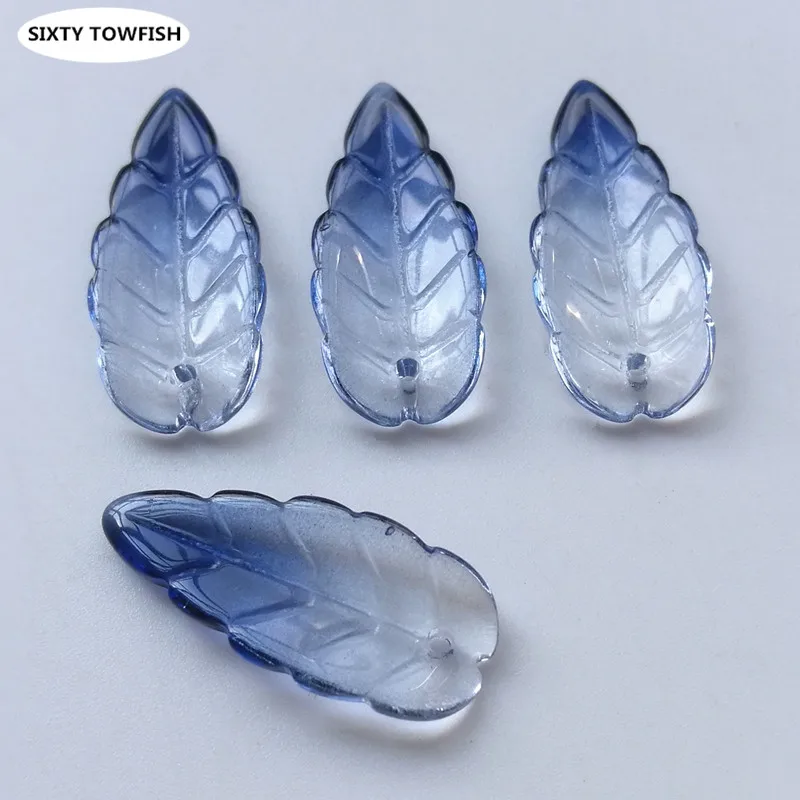 

20 Pieces 10x23mm Gradient Blue Czech Glass Beads Leaf-shaped With Hole Bead Charms Jewelry For Handmade Pendant DIY Accessories