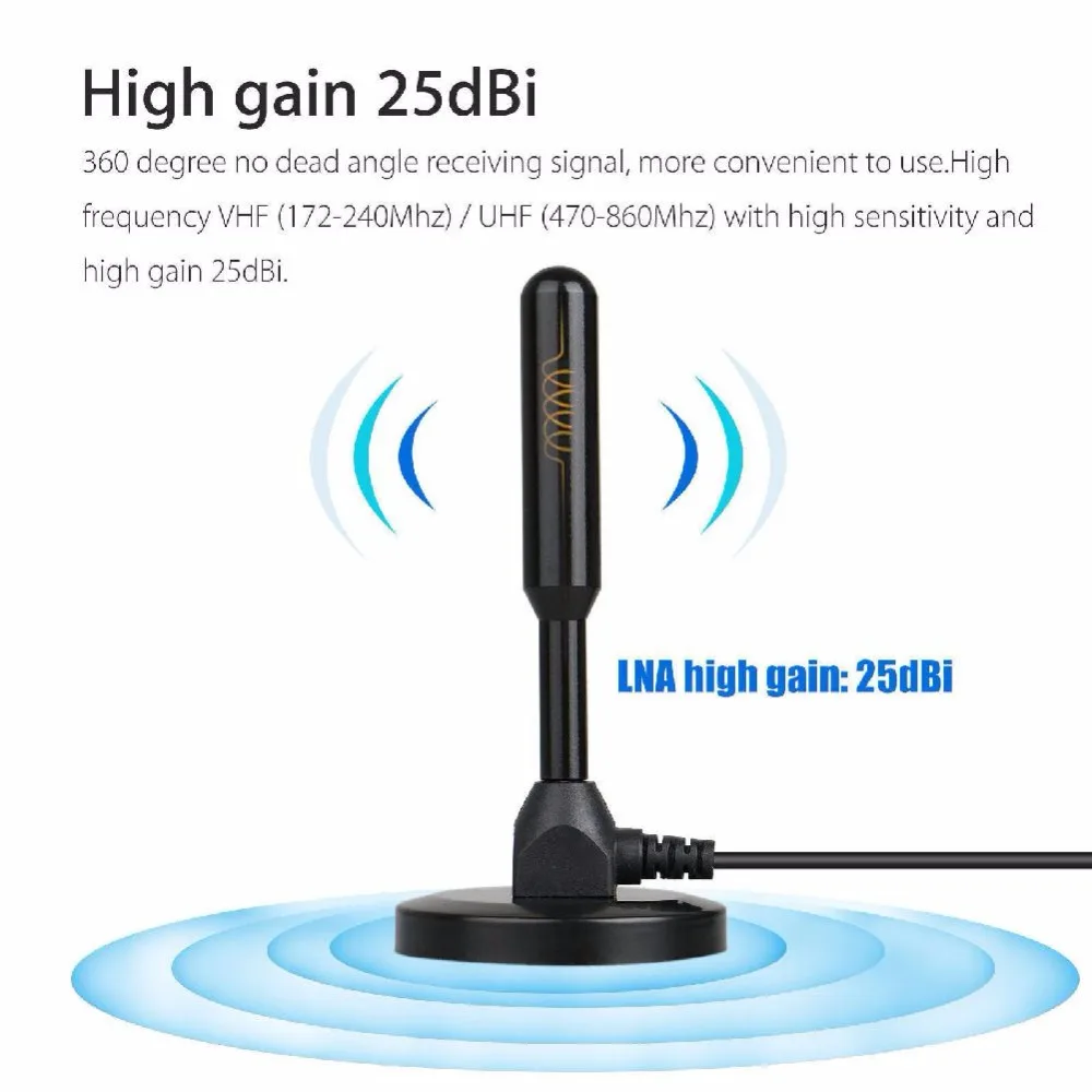 ТВ-антенна с высоким коэффициентом усиления 22 дБ для DVB-T телевидения/USB ТВ-тюнер портативные внутренние/наружные/Автомобильные HD цифровые ТВ антенны с усилителем
