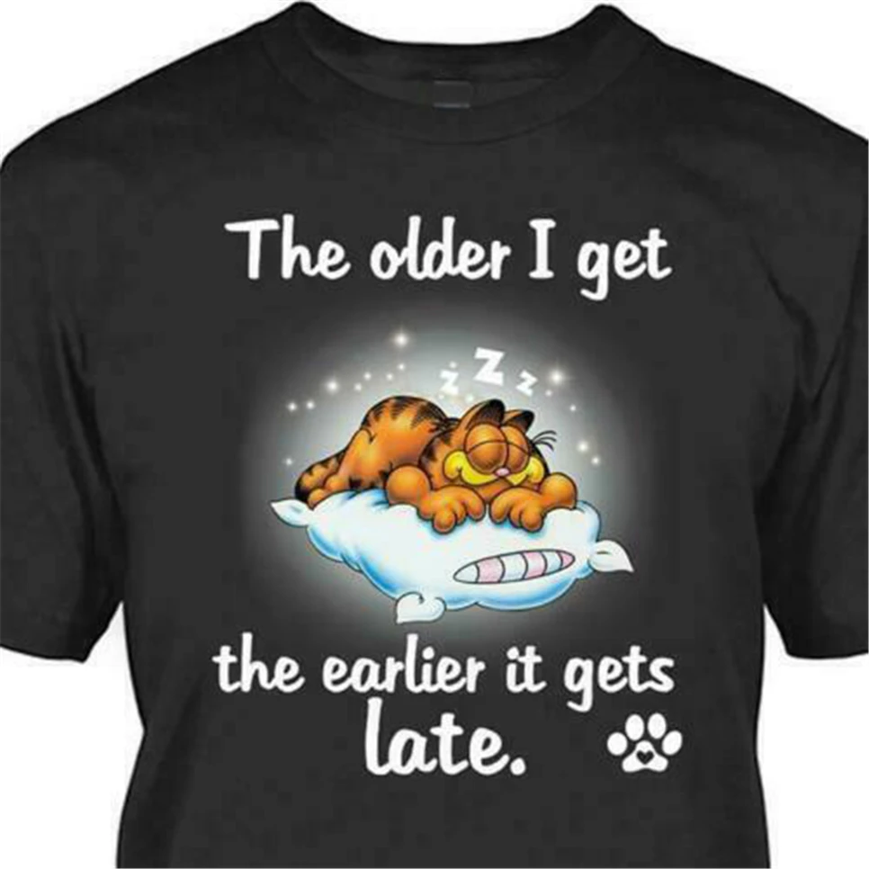 Cat The Older я получаю более раннее это допоздна Дамская Футболка черный хлопок Cool