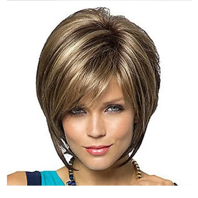 

short Hair Synthetic Wigs Ombre Brown Mixed Colors Natural Hair Wigs For Women Cosplay Wigs Heat Resistant Fiber