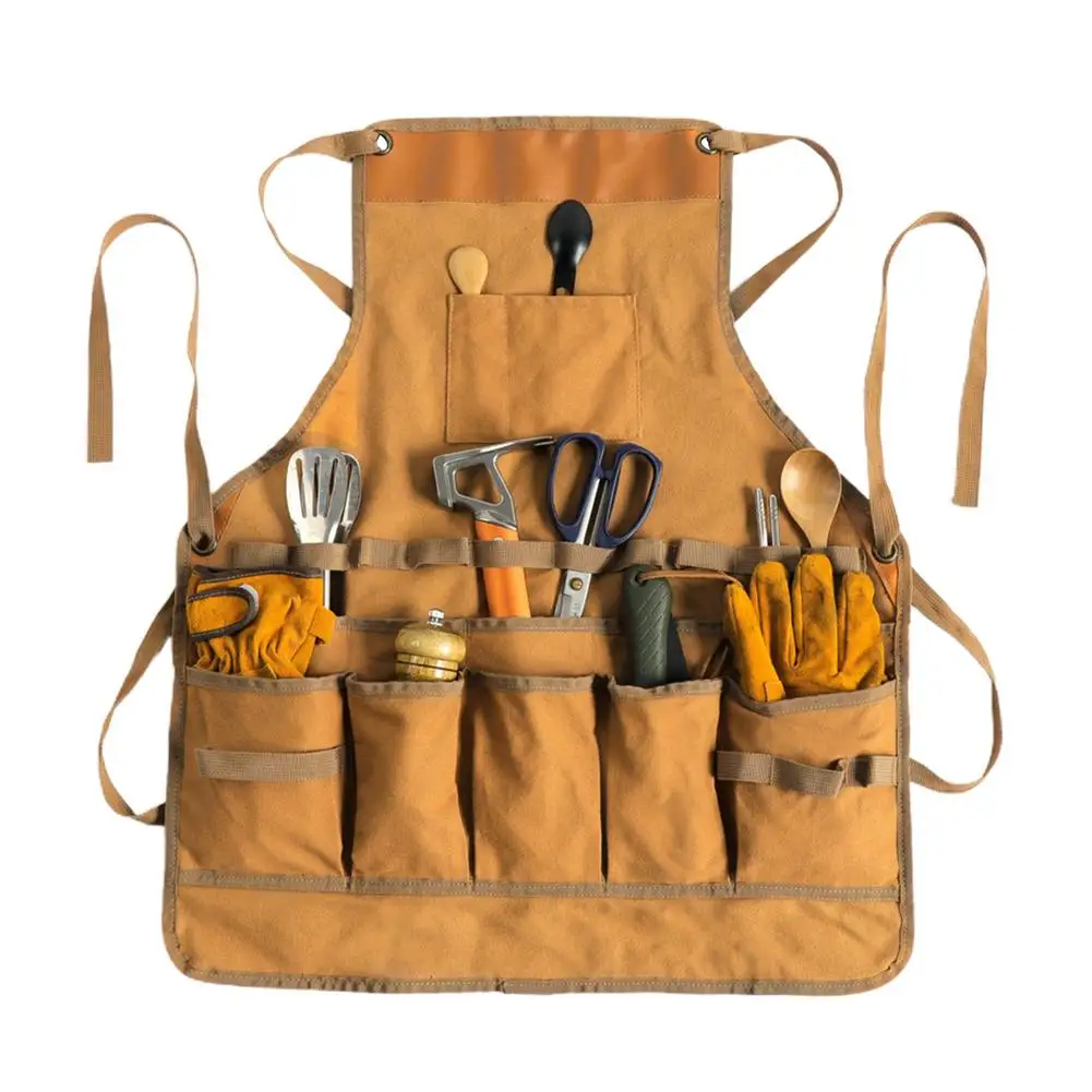 

Multifunction Work Apron Durable Canvas Cloth Gardening Suspension Tool Fashion Apron For Bakes Painting Outdoor Camping Cooking
