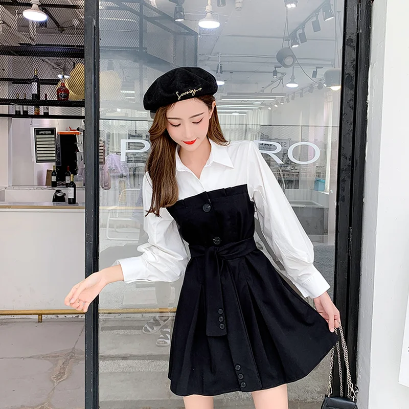 Женское мини-платье из двух частей с длинным рукавом и лацканами | Женская одежда