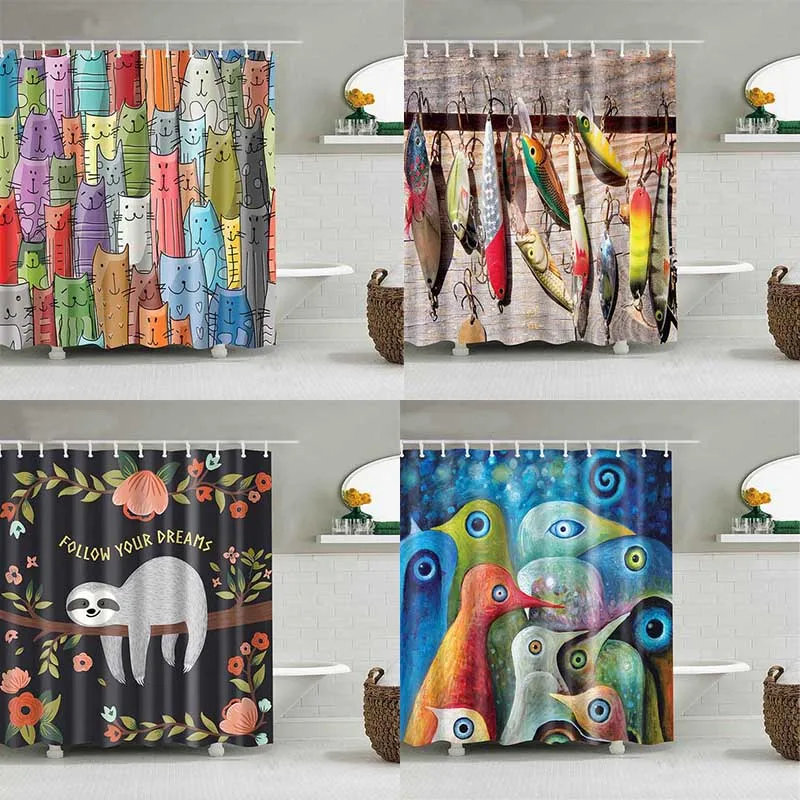 Мультяшная кошка занавеска для ванной водонепроницаемая душа полиэстер рисунок