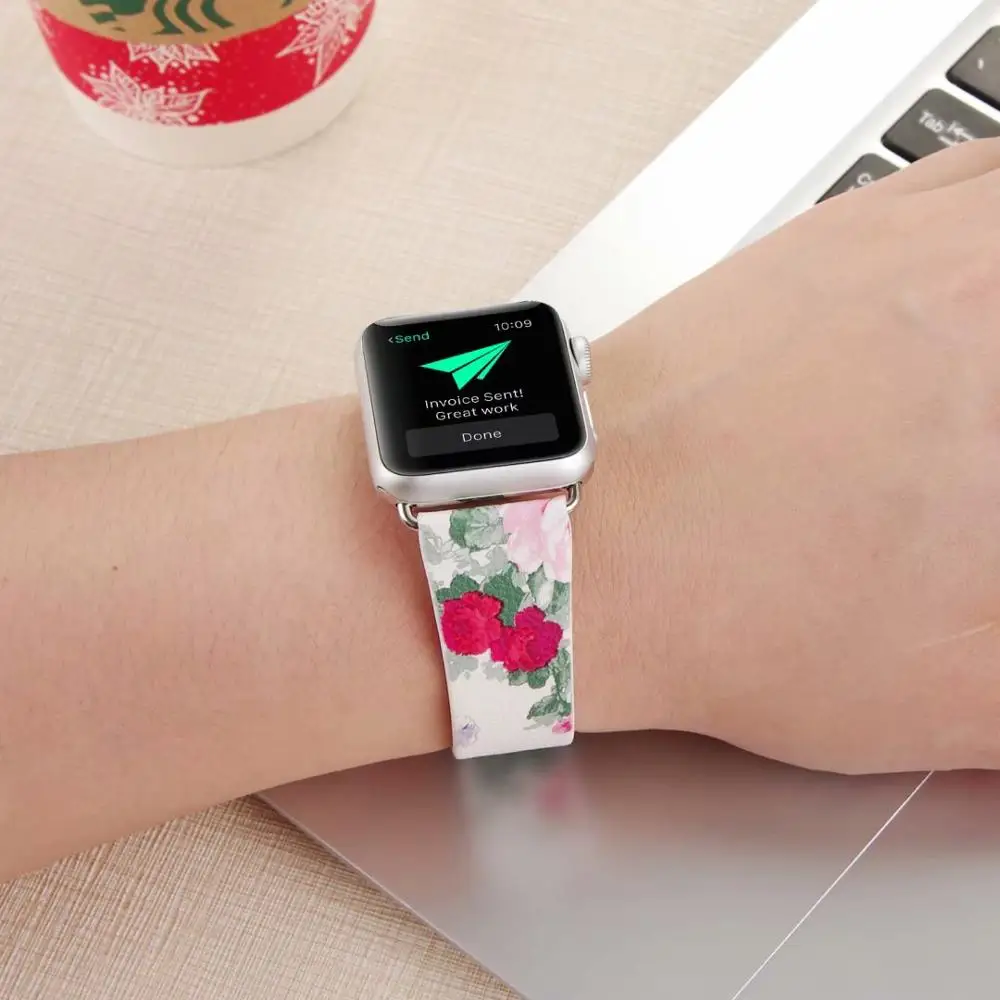 Китайский ремешок с чернилами для Apple Watch band 5 4 3 2 1 44 мм 40 42 38 браслет цветочным