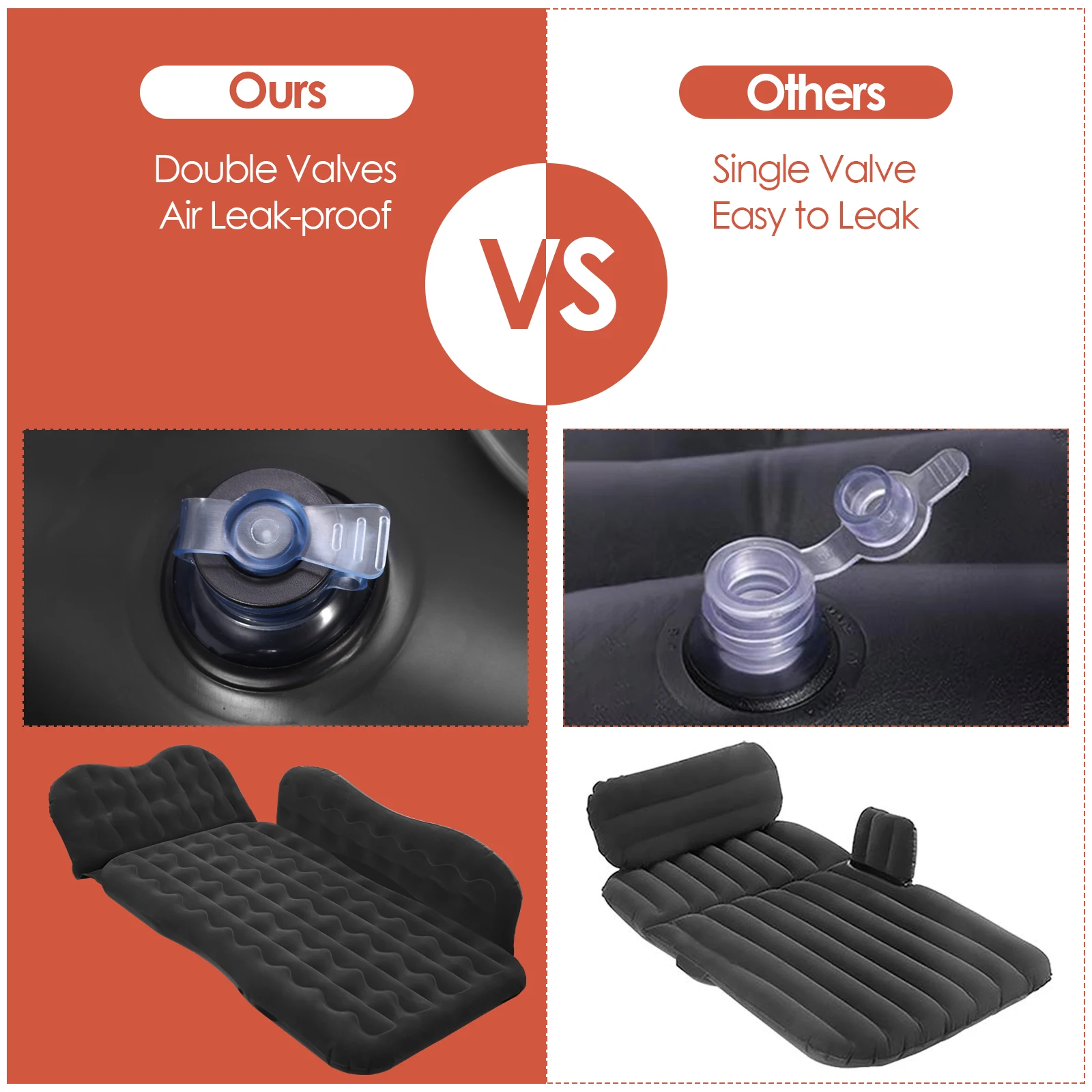 Автомобильный надувной матрас с двумя поддерживающими подушками и воздушным