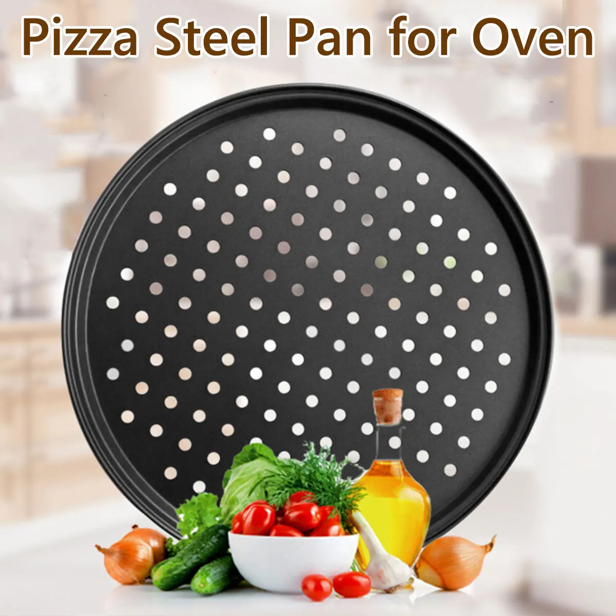 

Steel Pizza Pan with Holes 32CM Pizza Tray Baking Tray Non-stick Pizza Baking Pan Kitchen Round Perforated Pizza Baking Pan