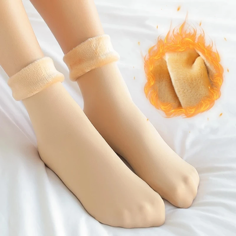 3 Pairs Women Winter Warm Solid Color Thicken Thermal Socks Soft Plus Velvet Socks Casual Snow Socks Home Floor Woman Socks