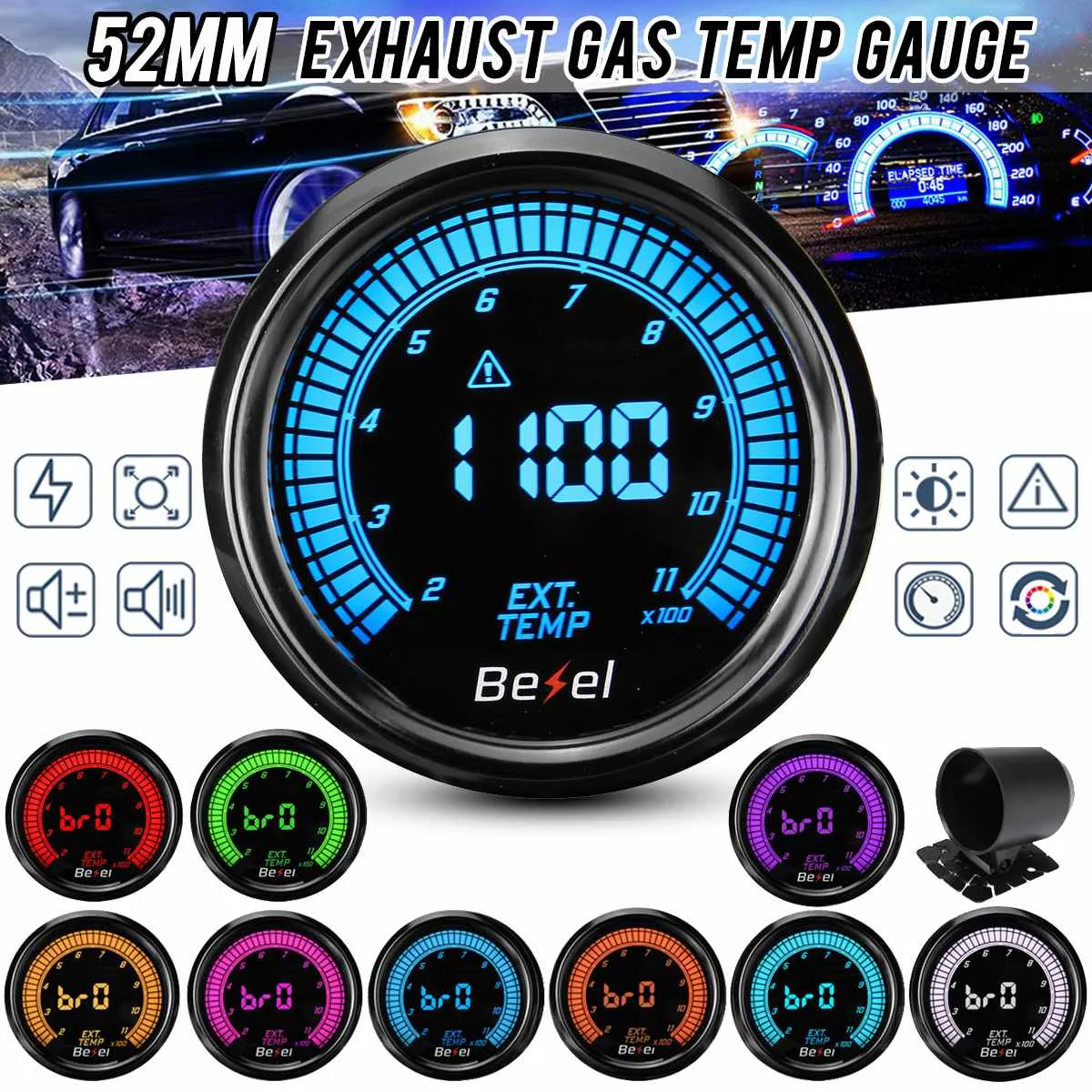 

Car Exhaust Gas Temperature Gauge 2'' 52mm 10 Color LED Display Universal 12V Auto EGT Meter Digital Meter with 1/8" NPT Sensor
