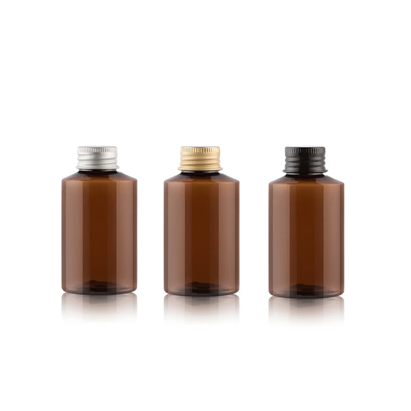 

30pcs 100ml Brown green Cosmetic Bottle With Gold Silver Black Aluminum Screw Cap Toner Container Oil Plastic Bottles