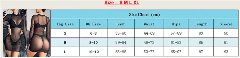 Summer Sexy Women's Mesh Fishnet Dress Cover Up Long Sleeve Beach Black Female Transparent Holiday Vestido | Женская одежда