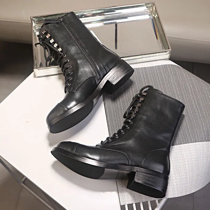 Женская зимняя обувь на шнуровке черные ботинки плоской подошве Botas Mujer Ins Combat 2019 |