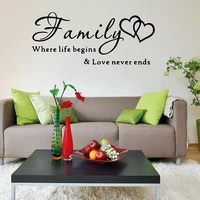 family where life begins love never end words quotes decal home decal wall sticker decorative c4001