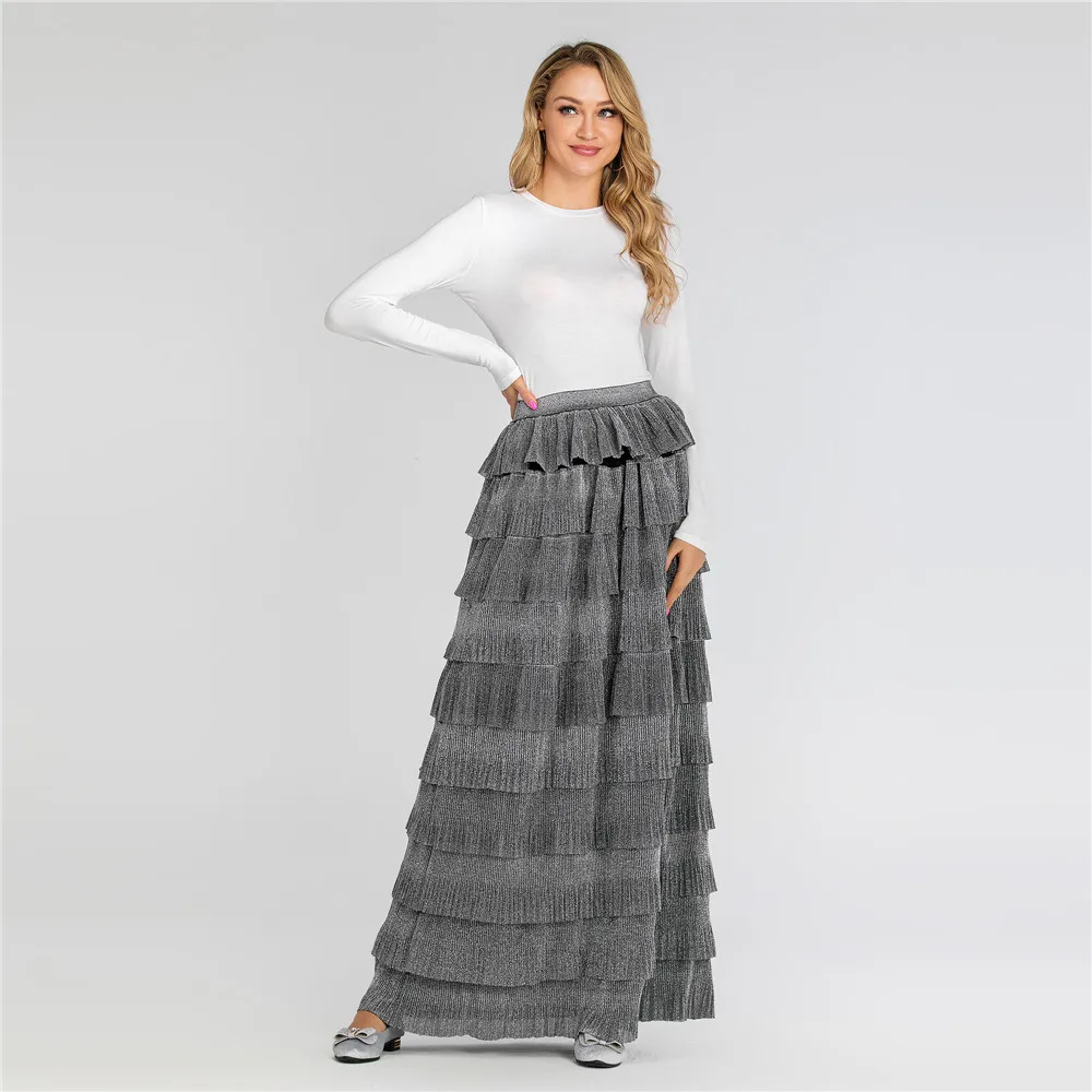 2019 Осенняя Женская юбка большого размера однотонная плиссированная свободная