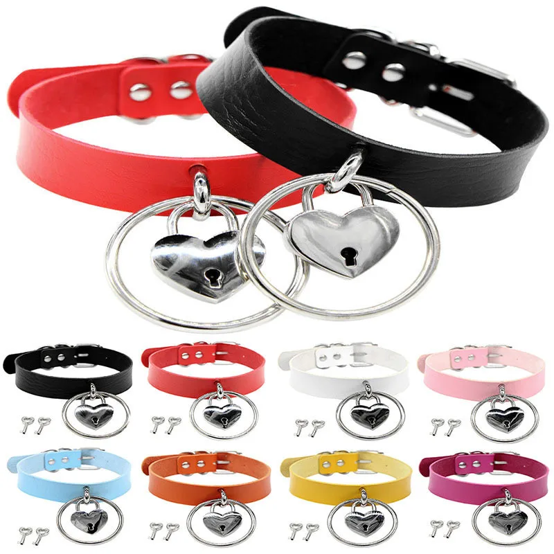 Модные ожерелья-чокер с замком и сердцем из искусственной кожи Женский Круглый