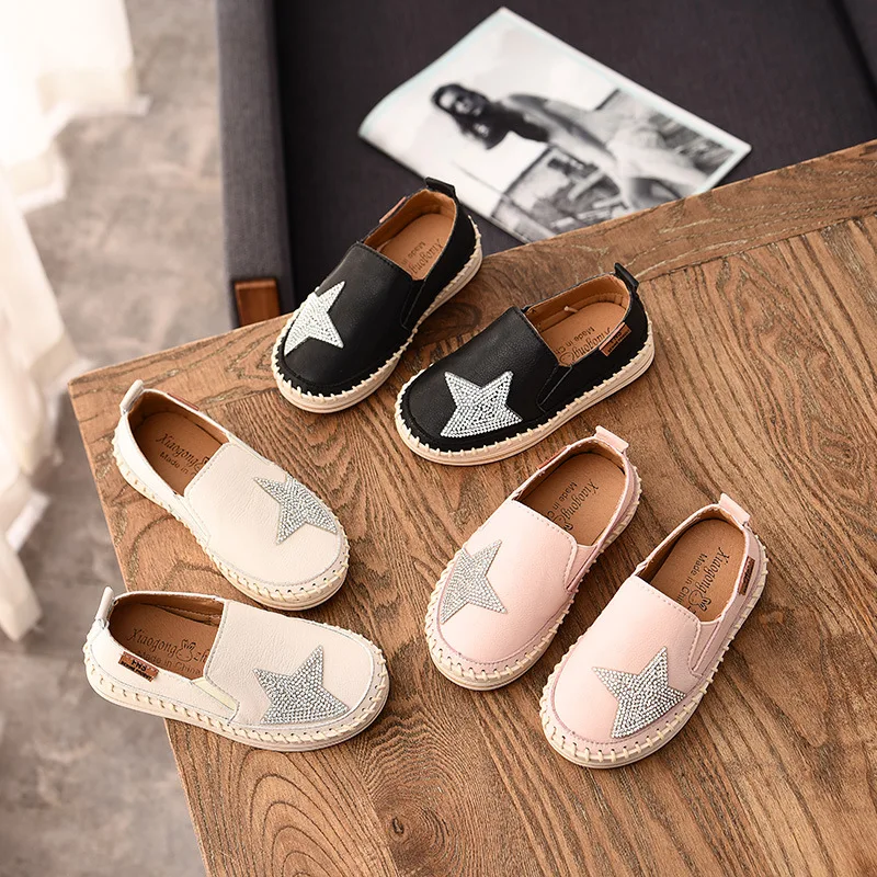 Туфли детские кожаные лоферы плоская подошва дышащие повседневная обувь