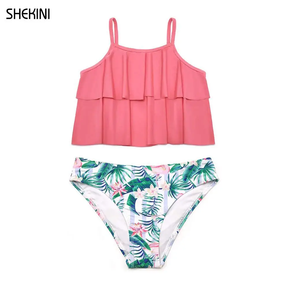 

SHEKINI Girls Bathing Suits Ruffle Flounce Bikini Floral Printing Bottom Two Piece Swimsuits Children Beachwear Teen Swimwear