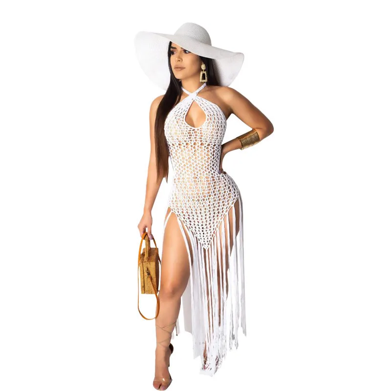white crochet bikini cover up with fringe trim women sexy hollow tunic beach dress summer bathing suit beachwear cardigan new free global shipping