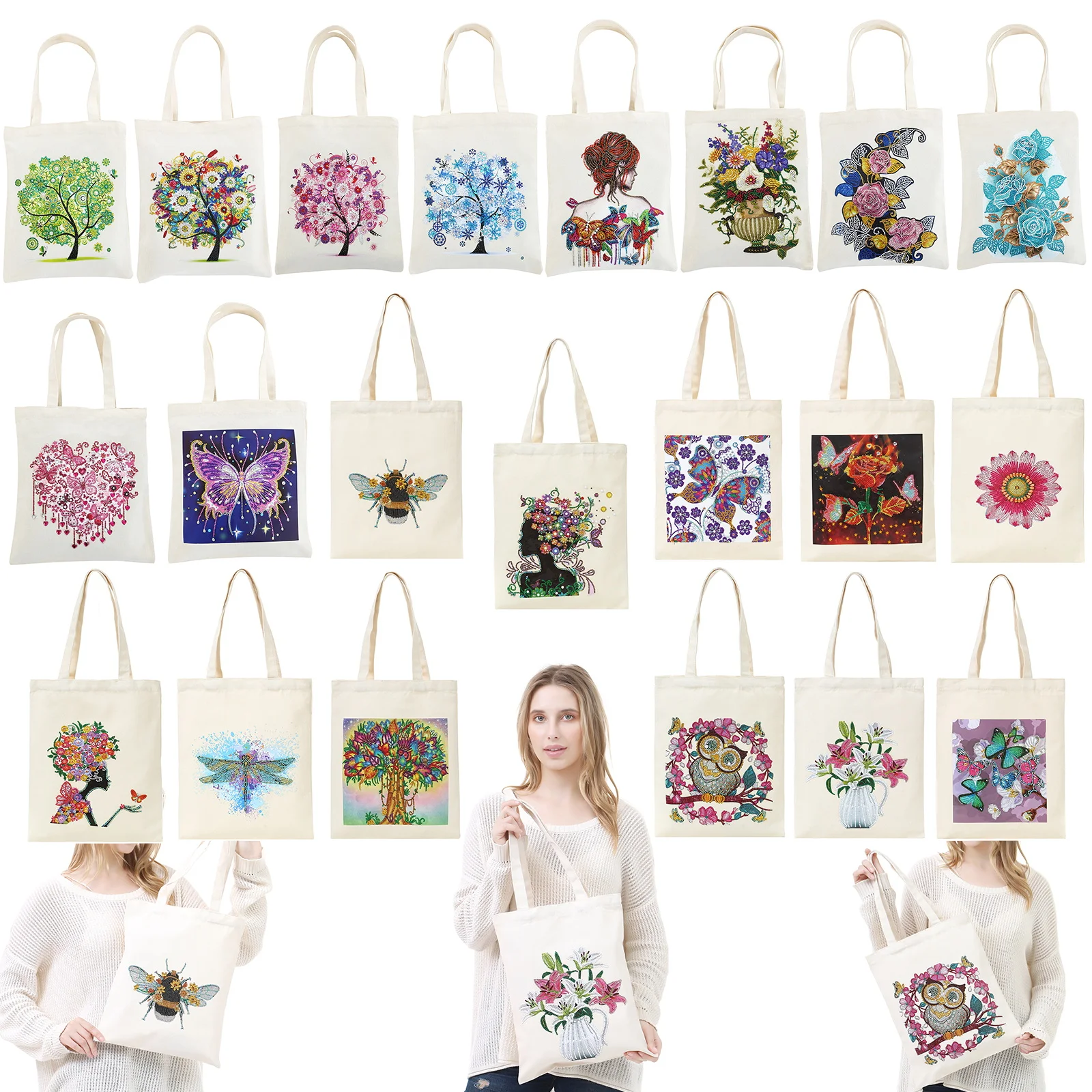 

Diamond Painting Hand Bag Tote Bag Cotton Paint By Number Kits Reusable Durable Diamond Embroidery Kit Art Craft Storage Bag New