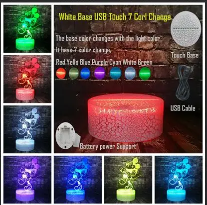 USB 7 Color Новые МЫШИ Микки Маус домашний интерьер для комнаты девушки сон Ночная Атмосфера свет трещины база RGB Изменение блеск Праздник партия поставка ребенок подарок игрушка - Испускаемый цвет: USB 7 Color