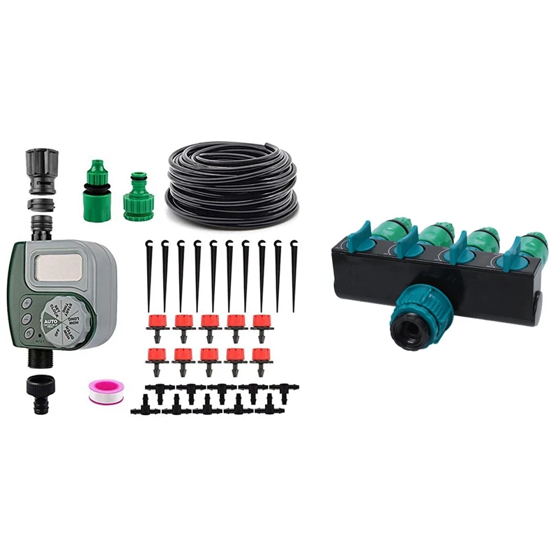 

1Set Garden Hose Splitter Water Pipe 4 Way Tap Garden Tap Connector 4/7 Mm & 1Set Automatic Mini Drip Irrigation System