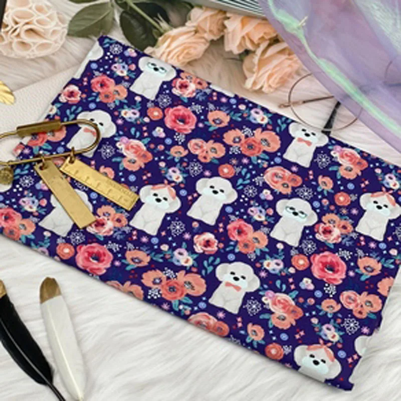 

Viaphil 100% Cotton Fabric Brand New Cute White Dog & Flowers Printed Sewing Cloth Dress Clothing Textile Tissue