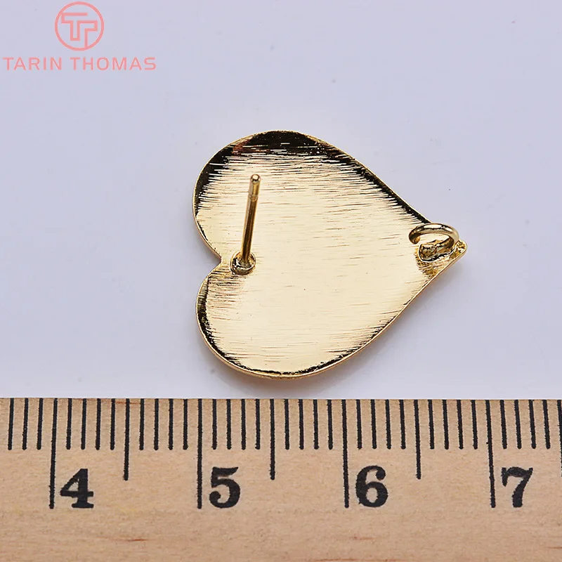 10 шт сердце 20 мм 24K золото цвет латунь ложное форма серьги гвоздики Высокое
