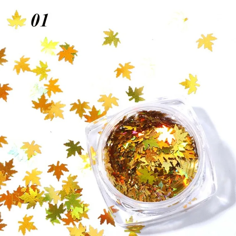 1 Pc Butterfly Maple Leaf Nail Art Sequins Holographic Nail Glitter Flakes Laser Fall Leaves Autumn Nail Art Decoration