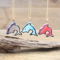 natural dragon veins agates lovely dolphin shape pendant gold plated chain dragon onyx set diamond necklace gems jewelryqc3155