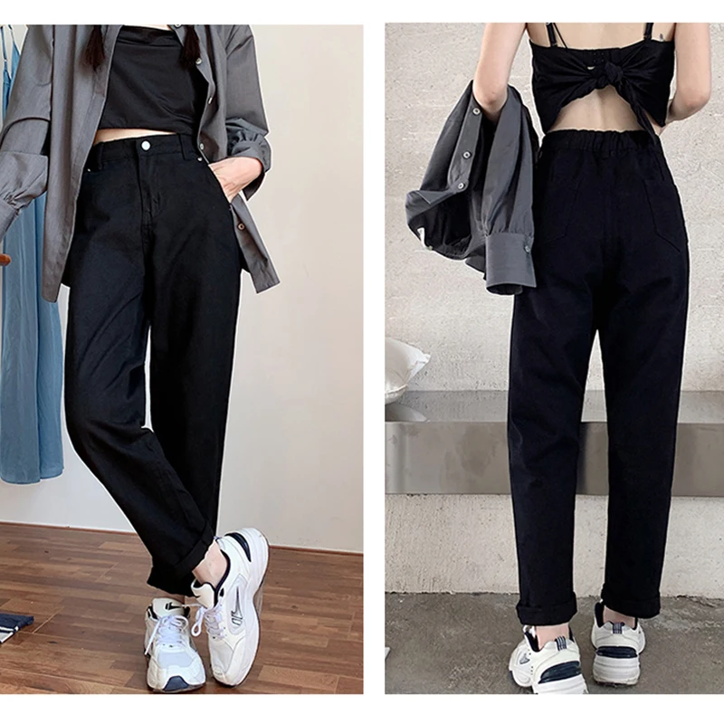 

High Waist Harem Jeans Women Chic Vintage Boyfriend Mom Jeans 2021 Denim Pants Plus Size Casual Straight Jeans Streetwear